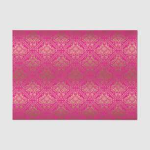 Papier Mousseline Damas Florales D'Or Métallique Rose Et Faux