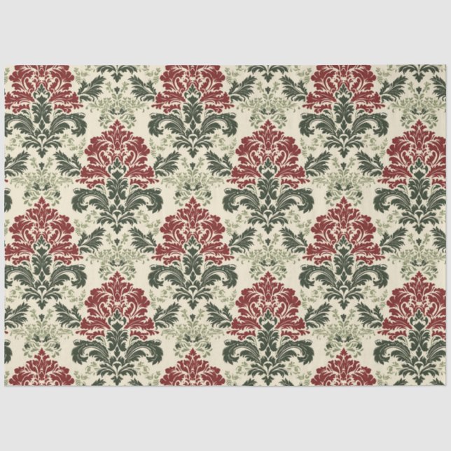 Papier Mousseline Damas français : Noël rouge et vert (Recto)