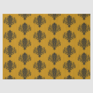Papier Mousseline Damas noir sur motif jaune moutarde