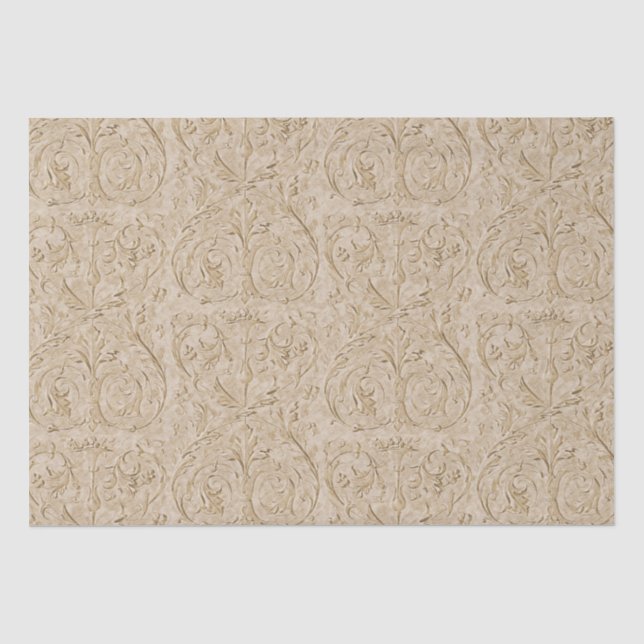 Papier Mousseline Damas Renaissance Sepia Acanthus Leaf (Recto)