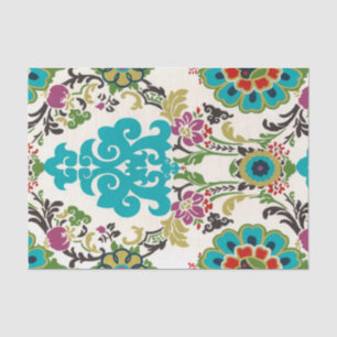 Papier Mousseline Damask Floral Patterns Plum Turquoise