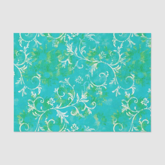 Papier Mousseline Damassé bleue et verte (Recto)