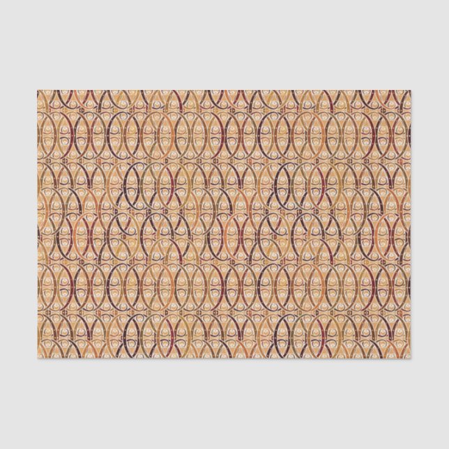 Papier Mousseline Damassé d'arabesque - brun et chameau bronzages (Recto)