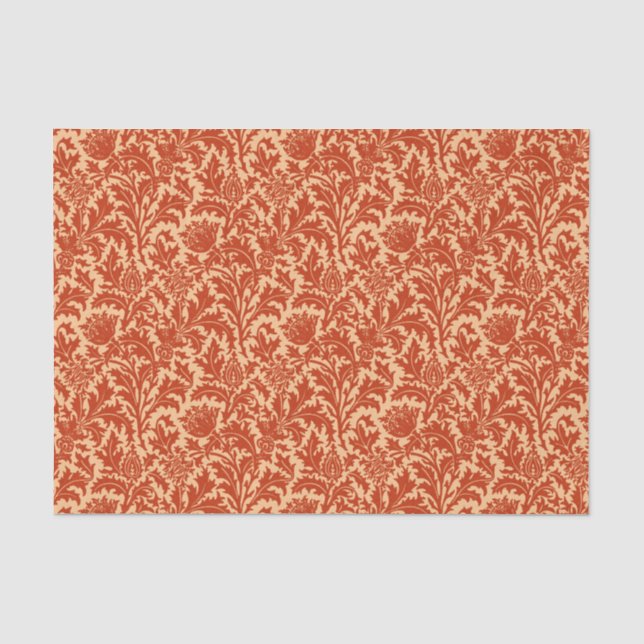 Papier Mousseline Damassé de chardon de William Morris, mandarine (Recto)