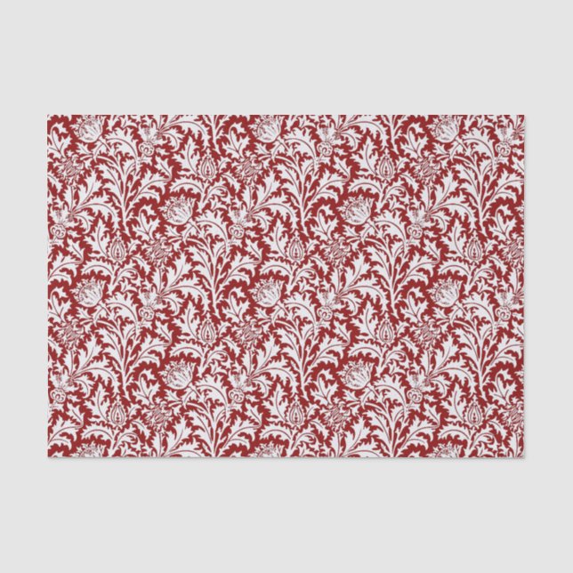 Papier Mousseline Damassé de chardon de William Morris, rouge foncé (Recto)