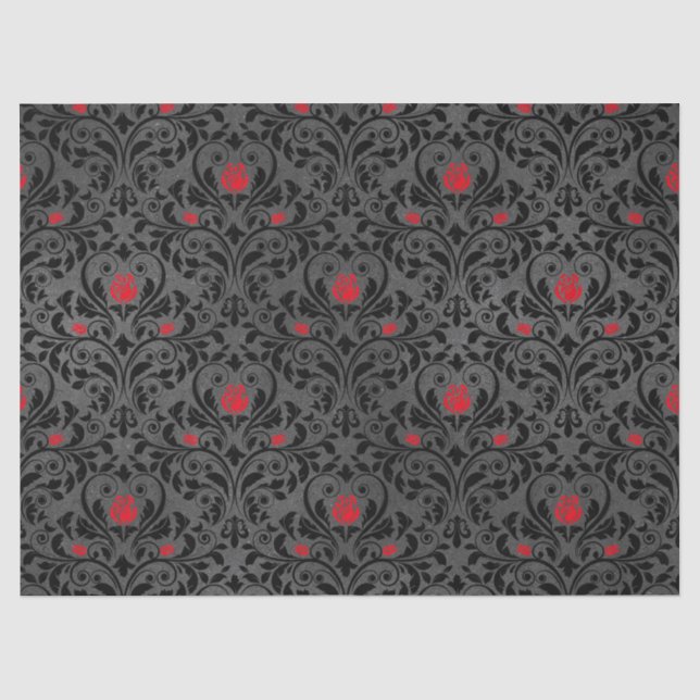 Papier Mousseline Damassé Decoupage de rose rouge et de noir (Recto)