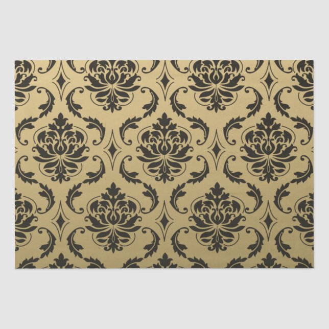 Papier Mousseline Damassé d'or et de classique de noir (Recto)