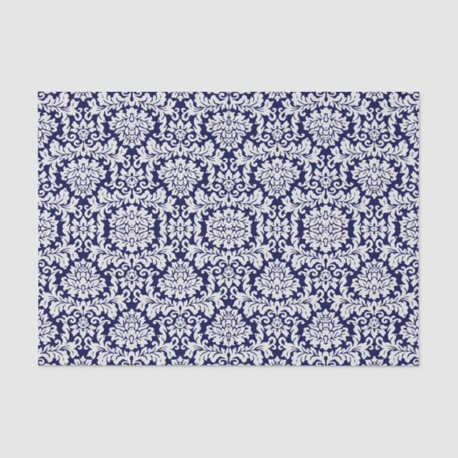 Papier Mousseline Damassé florale assez bleu-foncé (Recto)