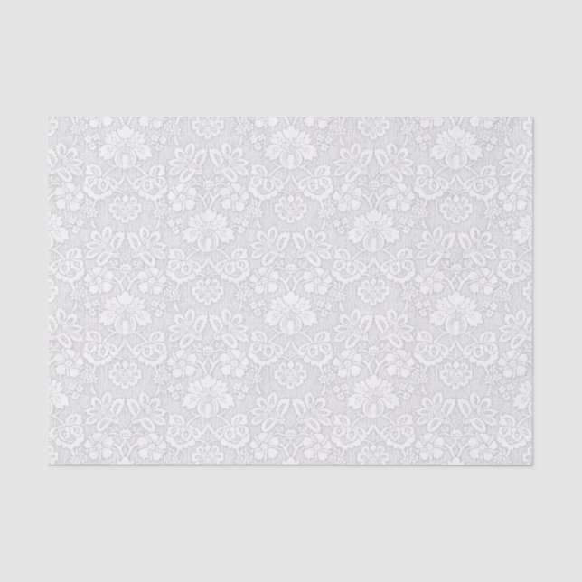 Papier Mousseline Damassé florale blanche et gris-clair (Recto)