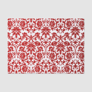 Papier Mousseline Damassé florale rouge foncé et blanche