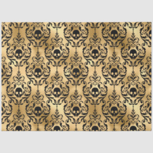 Papier Mousseline Damassé Halloween noir et or