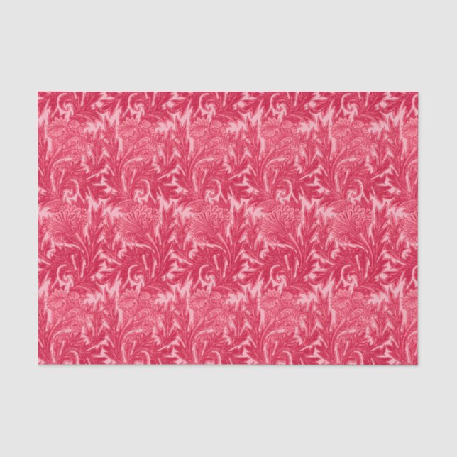 Papier Mousseline Damassé Jacobean de fleur, fuchsia et rose-clair (Recto)