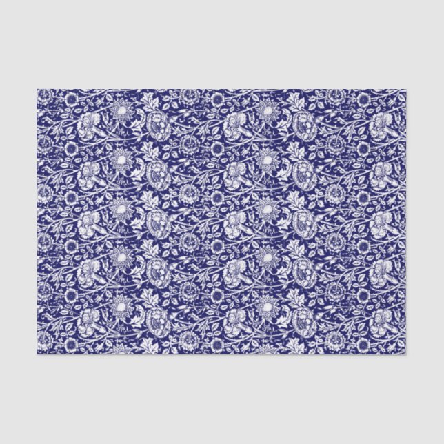 Papier Mousseline Damassé, marine et blanc d'oeillet de Nouveau (Recto)