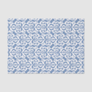 Papier Mousseline Damassé maure d'Ikat - bleu et blanc de ciel