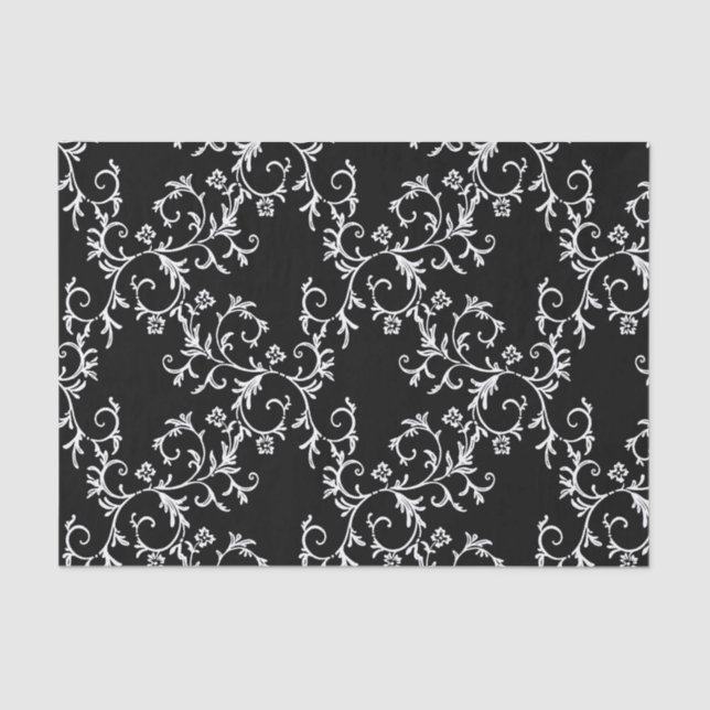 Papier Mousseline Damassé noire et blanche (Recto)