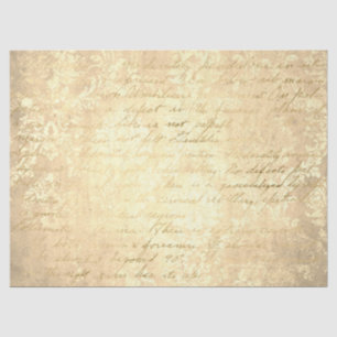 Papier Mousseline Damassé vintage et écriture or et crème délabré