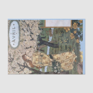 Papier Mousseline Dame de jardin avec fleurs de printemps