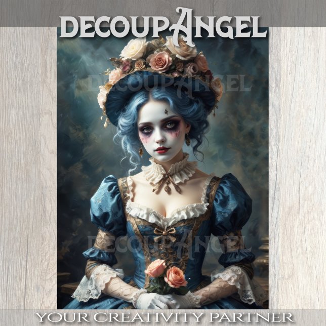 Papier Mousseline Dame en costume avec fleurs - Découpage - (Créateur téléchargé)