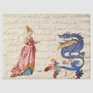 Papier Mousseline Dame médiévale et dragon