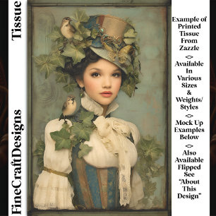 Papier Mousseline Dame Steampunk au chapeau, lierre et oiseaux DK3L