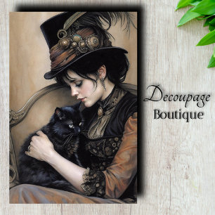 Papier Mousseline Dame Steampunk Chat Découpage