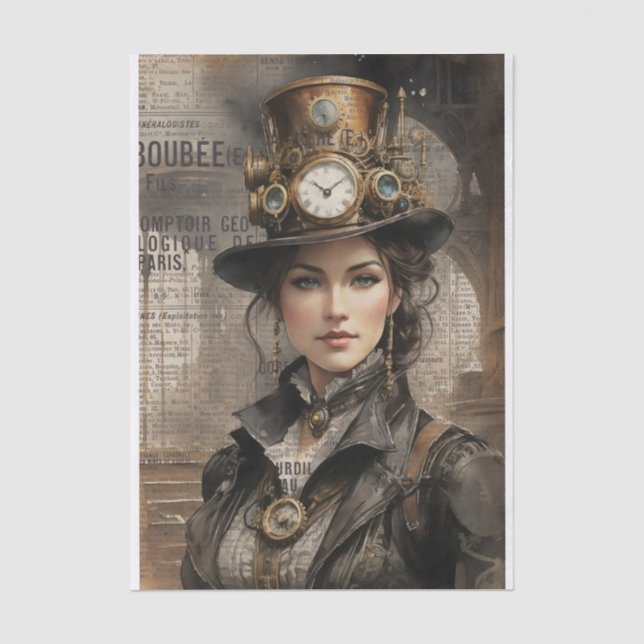 Papier Mousseline Dame Steampunk, Ephémère Victorienne (Recto)