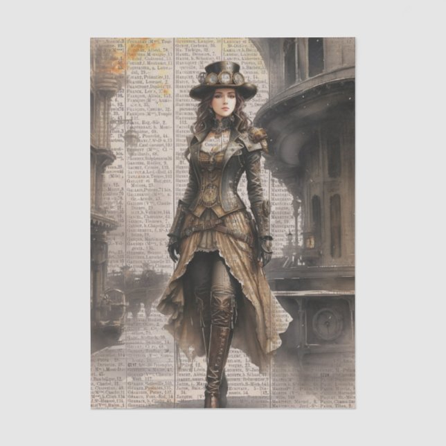 Papier Mousseline Dame Steampunk, Ephémère Victorienne (Recto)