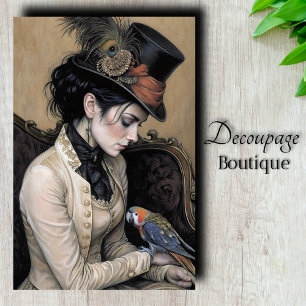 Papier Mousseline Dame victorienne découpage de perroquet