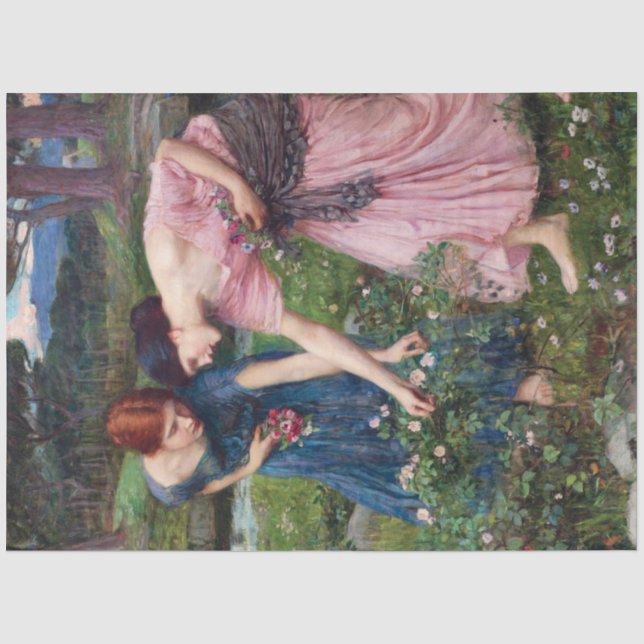 Papier Mousseline Dames à cueillir des Roses, John William Waterhous (Recto)