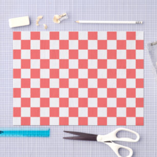 Papier Mousseline Damier rouge corail classique