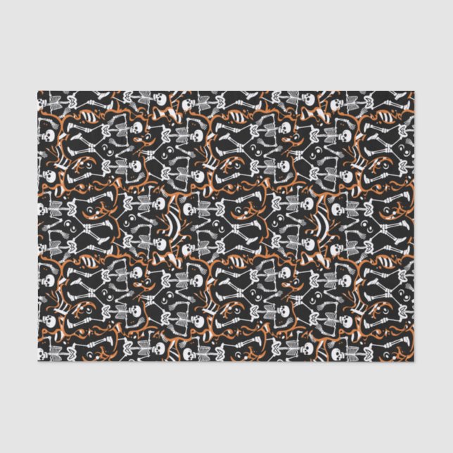 Papier Mousseline Dancing Skeletons Halloween ou Jour des Morts (Recto)