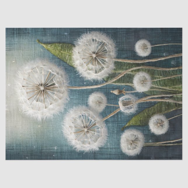 Papier Mousseline Dandelions brodés sur Denim, Puffy & Magical (Recto)