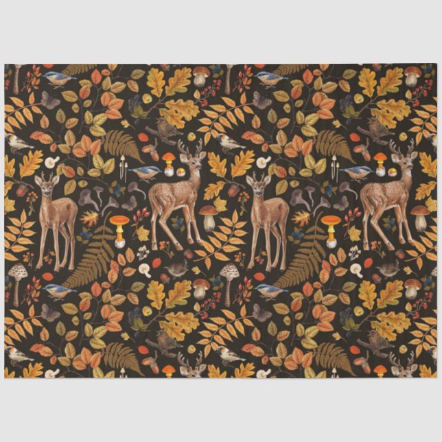 Papier Mousseline Dans les bois / Cerf d'automne sur noir (Recto)