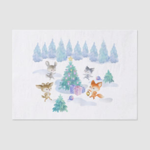 Papier Mousseline Danse Animaux de forêt Noël Aquarelle