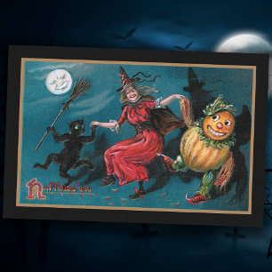Papier Mousseline Danse éffrayante Vintage sorcière avec chat noir