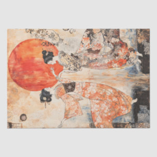 Papier Mousseline Danse élégante de geisha à l'aquarelle vintage