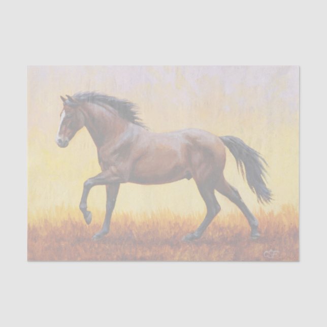 Papier Mousseline Dark Bay Stallion Horse Galloping (Recto)