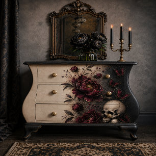 Papier Mousseline Dark Gothic Skull & Burgundy Peonies Decoupage Pap