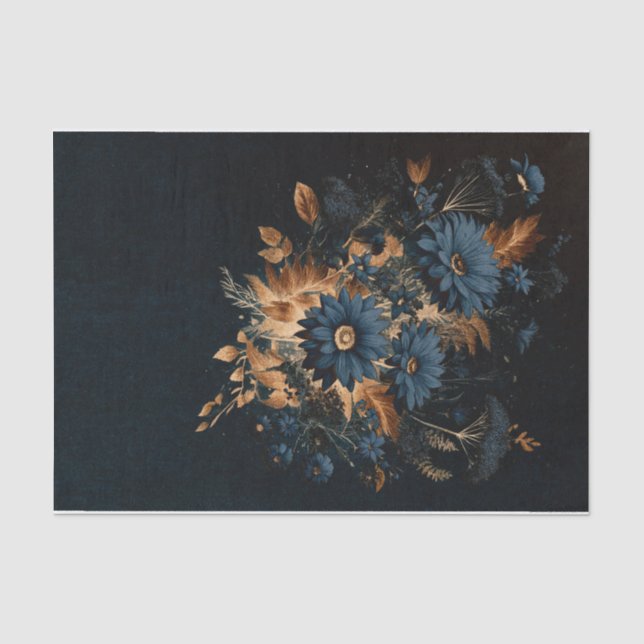 Papier Mousseline Dark Navy Blue Gold Rustic Floral Glam Mariage (Recto)