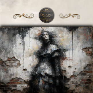 Papier Mousseline Dark Woman in Crumbling Wall Decoupage