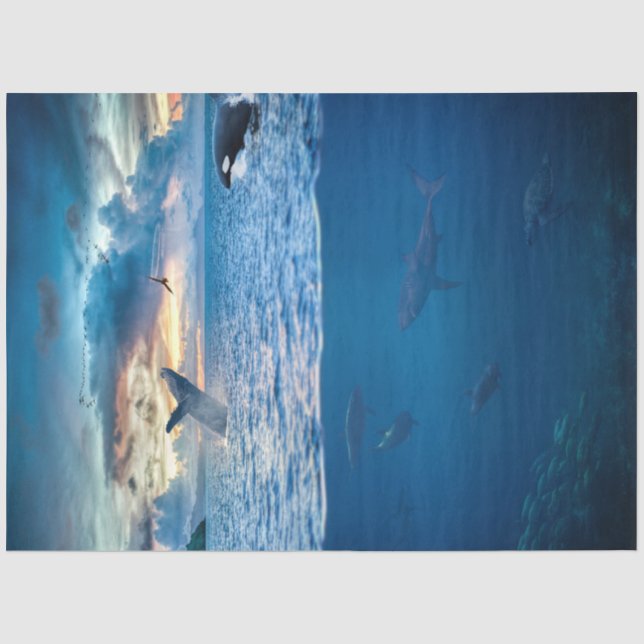 Papier Mousseline Dauphins Sea Ocean Decoupage Papier Tissu (Recto)