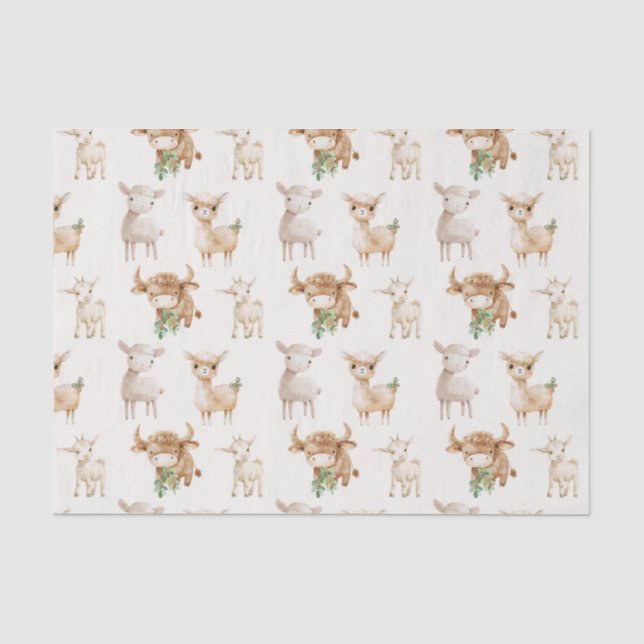 Papier Mousseline De mignons animaux de ferme pour bébés (Recto)