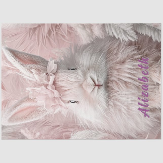 Papier Mousseline Déchoupage Lapin Pâques Rose (Recto)