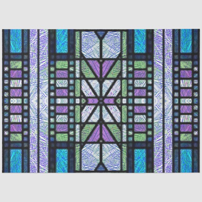 Papier Mousseline Déco Art Déco en verre teinté bleu et violet (Recto)
