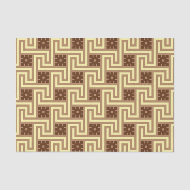 Papier Mousseline Déco Clé grecque, Tan, Brown et Jaune (Recto)