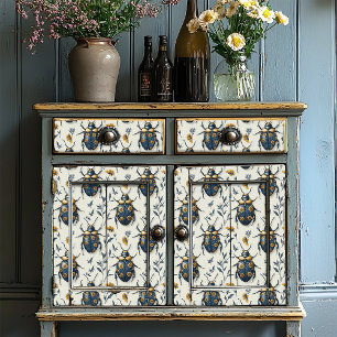 Papier Mousseline Déco Motif vintage Bleu Et Jaune Du Beetle Floral