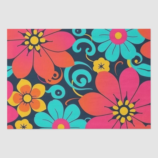 Papier Mousseline Décor Dopamine - Fleurs Funky Lumineuses-Retro (Recto)