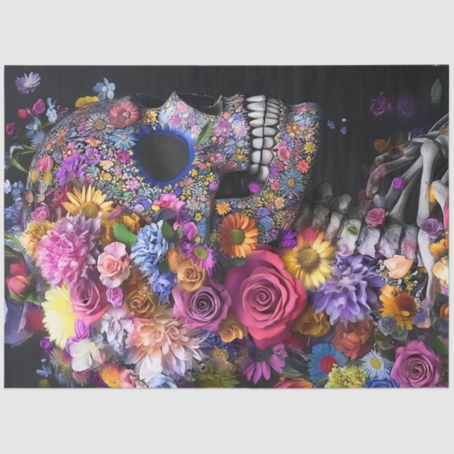 Papier Mousseline Découpage3 Fleurs vives crânes Mélange de supports (Recto)