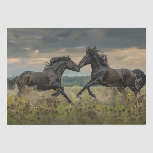 Papier Mousseline Découpage 2 Majestic Black Wild Stallions (Recto)