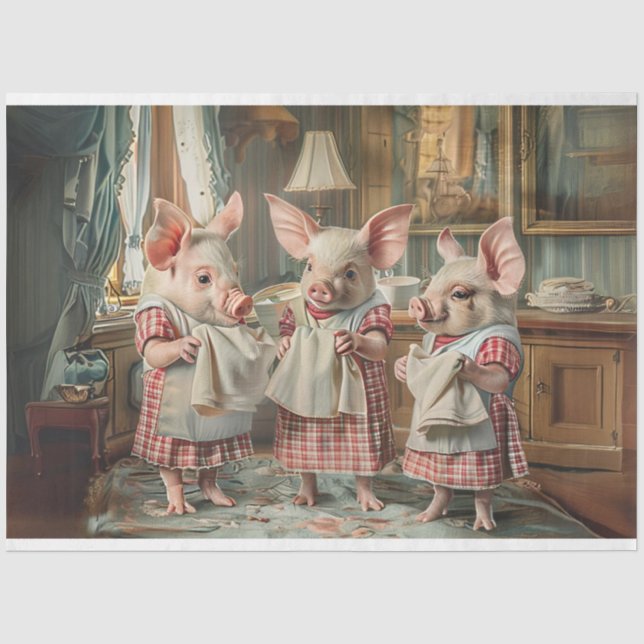 Papier Mousseline Découpage 3 petits cochons À damiers vêtements Cui (Recto)